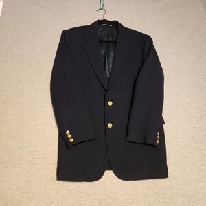 Carl Michaels Blazer Mens 40R Navy Blue Gold Crest Button Preppy Sport Coat USA